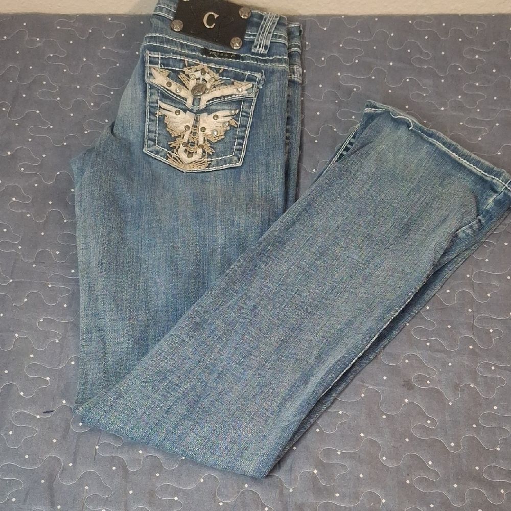 Miss C Women's Blue Boot Jeans with Embellished Pocket size 25